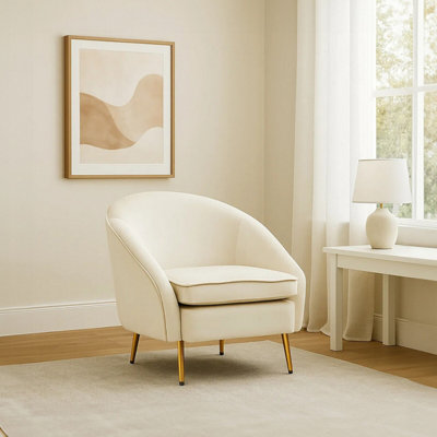 Orsina Beige Velvet Arm ChairLuxury Velvet Upholstered Accent ChairComfortable Armchair For HomeOffice from B&Q