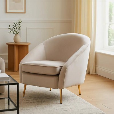 Orsina Mink Velvet Arm ChairLuxury Velvet Upholstered Accent ChairComfortable Armchair For HomeOffice from B&Q