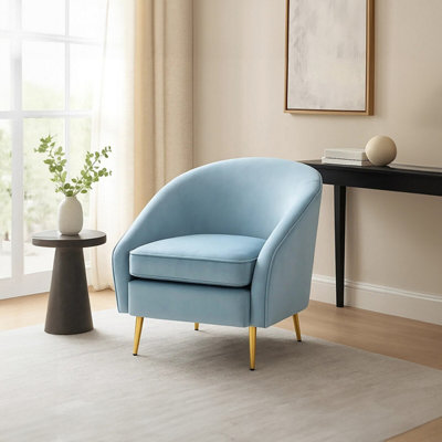 B&Q -  Aqua Blue Velvet Arm ChairLuxury Velvet Upholstered Accent ChairComfortable Armchair For Home