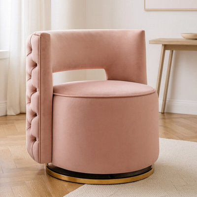 Orsina Pink Velvet Swivel Arm ChairComfortable Arm Chair With 360 RotationContemporary Velvet Chair For Home from B&Q