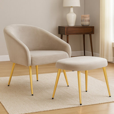 Orsina Mink Velvet Arm Chair With FootstoolLuxury Velvet Upholstered Accent Chair & FootstoolArmchair Set from B&Q