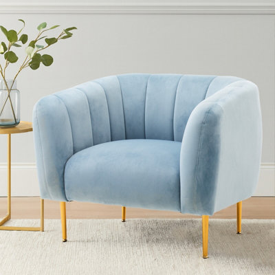Orsina Blue Velvet Arm ChairTufted Velvet Upholstered Accent ChairComfortable Armchair For HomeOfficeLounge from B&Q