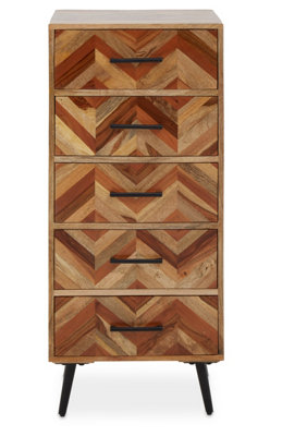 Orsina Five Drawer Mango Wood ChestContemporary Storage Cabinet With Black Iron LegsTallboy Chest Of Drawers from B&Q