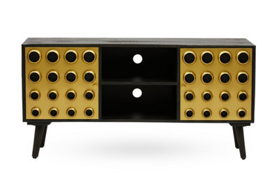 Premier Housewares Interiors By Premier Mango Wood Media UnitMid-Century Modern Tv Stand With Gold AccentsBlack Frame With Storage Shelves from B&Q