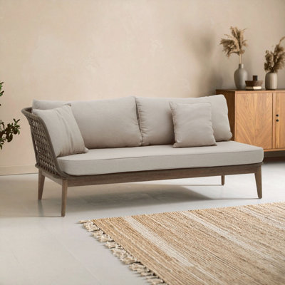 Orsina Rattan Chaise LoungeWooden Airy Chaise Lounge For Living RoomBedroomLounger With Grey Cushioning from B&Q