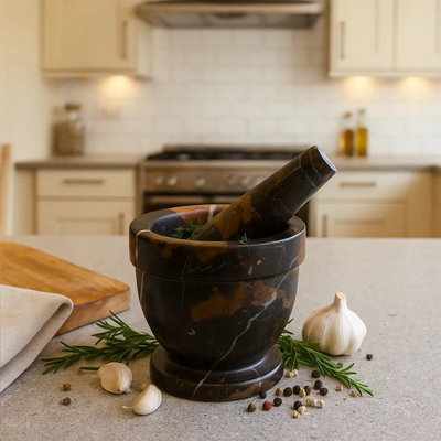 Premier Housewares Black & Gold Marble Mortar & Pestle,Perfect Grinding Pestle& Mortar,Easy To Clean Antique Mortar & Pestle - Image 4