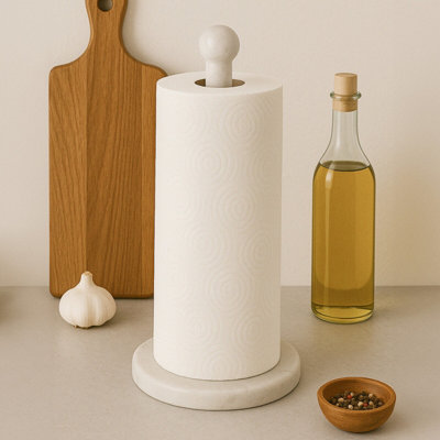 Orsina Unisex White Marble Kitchen Roll Holder In - Image 4