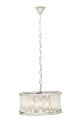 Orsina Nickel Pendant LightDrum-Shaped 6 Bulb Ceiling FixtureFluted Clear Glass PanelsContemporary Lighting from B&Q