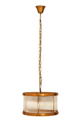 Orsina 5 Bulb Small Bronze Pendant LightDrum Shaped Fluted Glass ShadeChic Art Deco Ceiling Fixture from B&Q