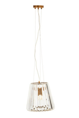 Orsina 3 Bulb Bronze Pendant LightGeometric Glass Cone Ceiling FixtureCrystal-Textured Shade Light from B&Q