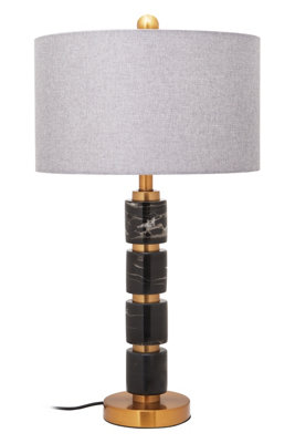 Orsina Grey Fabric Shade Table LampGold Finish Metal Stem With Marble AccentsContemporary Lighting from B&Q