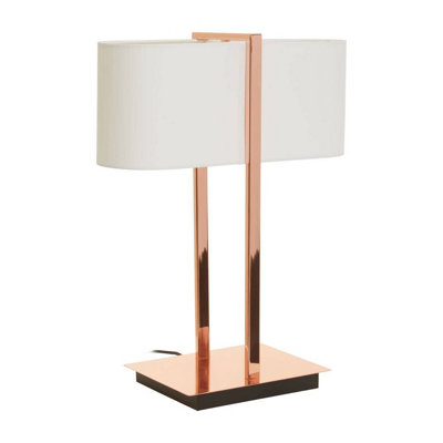 Orsina Copper Finish Table LampWhite Linen Shade Contemporary Table LightMinimal Lighting With Square Base from B&Q
