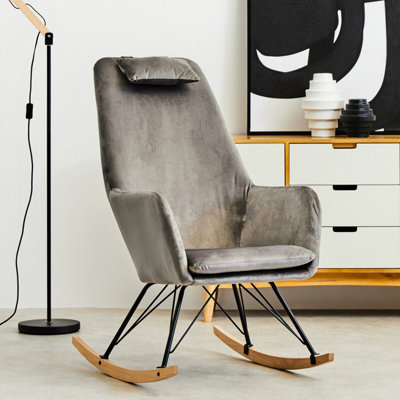 Orsina Grey Velvet Rocking Chair Easy To Clean Velvet Accent ChairArm And Backrest Support Comfy Armchair from B&Q