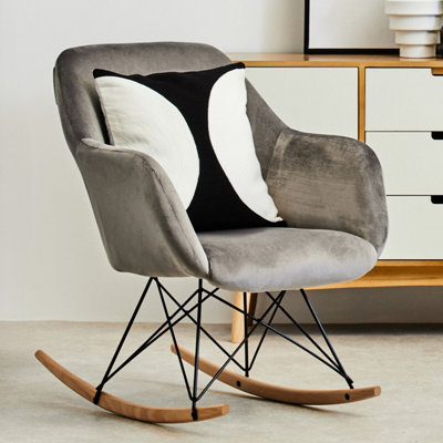 Orsina Small Grey Velvet Rocking ChairVersatile Velvet Desk ChairBackrest Velvet ArmchairAccent Armchair from B&Q