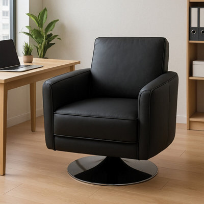 Orsina Grey Leather Effect Arm ChairLeather Living Room Chair With Chrome BaseUpholstered Dining Chair from B&Q