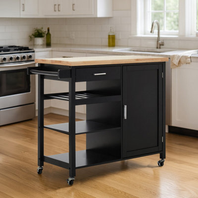 B&Q -  Sturdy Black Kitchen TrolleyCompact Kitchen Trolley For Entertaining GuestsVersatile Kitchen Trolley