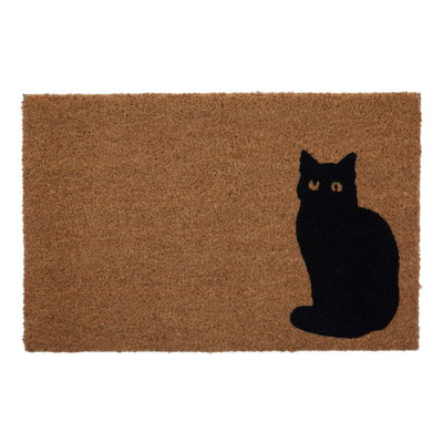 Orsina Black Cat Printed Fiber Doormat