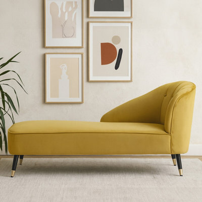 Orsina Mustard Velvet Chaise LoungeChaise Lounge Sofa For HomeRight Arm Chaise Sofa from B&Q
