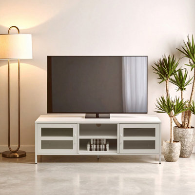 Orsina Industrial Two Door White Metal Media UnitClassic Livingroom Media UnitVersatile Shelving Media Unit from B&Q