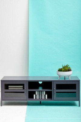 Orsina Classic Two Door Grey Metal Media UnitIndustrial Livingroom Media UnitVersatile Shelving Media Unit from B&Q