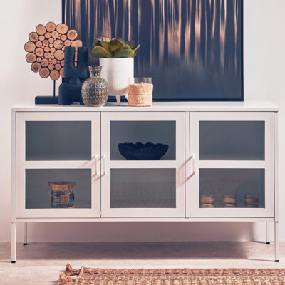 Orsina Adjustable Three Door White Metal SideboardIndustrialmid Century SideboardVersatile Modern Sideboard from B&Q