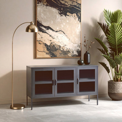 Orsina Industrial Three Door Grey Metal SideboardAdjustable Mid Century SideboardVersatile Modern Sideboard from B&Q