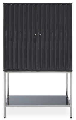 B&Q -  Grey Hi Gloss CabinetRound Door 2 Door Storage Unit With 3 Internal ShelvesPolished Stainless Steel