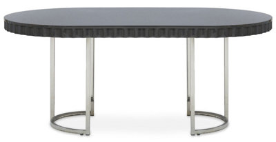 B&Q -  Grey High Gloss Dining TableStainless Steel Dining Room TableRounded Sides Kitchen Table For Dining