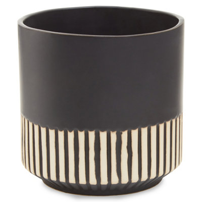 Orsina Large Ceramic PlanterModern Black And Gold Planter For Indoor PlantsDrum-Shaped Ceramic Planter For Home from B&Q