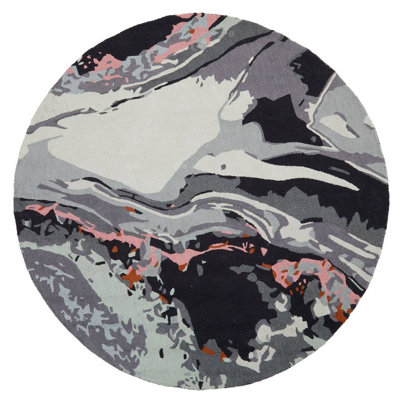 Orsina Abstract Multicolour Round RugHand-Tufted Wool And Cotton Rug For Living Room & Bedroom from B&Q
