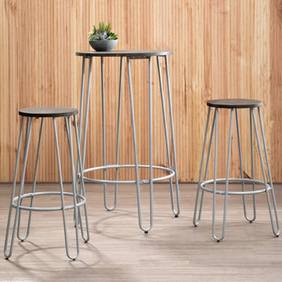 Orsina Set Of 3 Grey Frame Bar Table Stool Set Hairpin Stool For Kitchen CounterElm Wood Metal Frame Stool from B&Q