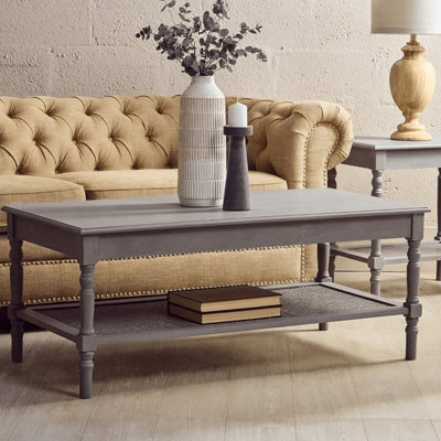 B&Q -  Traditional Grey Coffee TableWood Table For Coffee And Outdoor With Bottom ShelfPine Wood Tea Table