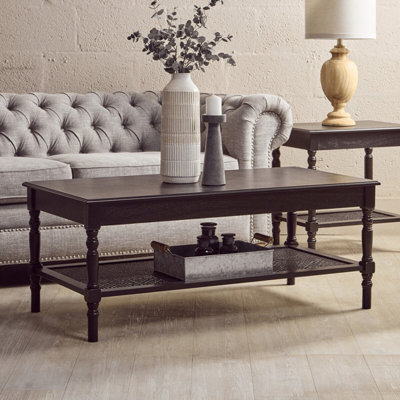 B&Q -  Traditional Black Coffee TableWood Table For Coffee And Outdoor With Bottom ShelfPine Wood Tea Table