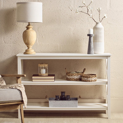 Orsina Three Shelf Wide Ivory Book CasePine Wood Tall Book ShelfLarge Book Case For Home & Office from B&Q