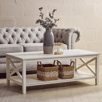 B&Q -  Ivory Coffee TableWood Table For Coffee And Outdoor With Bottom ShelfPine Wood & Mdf Tea Table