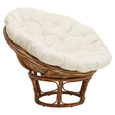 Premier Housewares Interiors By Premier Round Rattan Chair With Plush Big Cushion, Rattan Outdoor Chair, Cane Chair In Round Design Cream