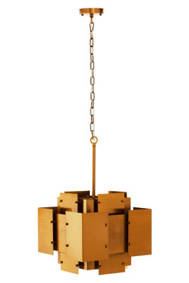 Orsina Modern Brass Finish Pendant LightFour Bulb Metal Chandelier With Bold Square FramesOverlapping Bands from B&Q