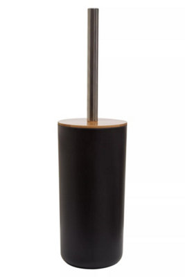 Interiors by PH Toilet Brush Holder - Black Bamboo Wood - Cylindrical Sleek Design - Image 6