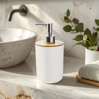 Orsina 500Ml White Hand Soap Pump DispenserSleek Bamboo Fibre Soap & Soap Dispenser For Bathroom Or Kitchen from B&Q