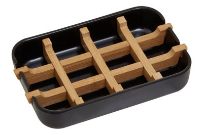 B&Q -  Eco-Friendly Black Soap DishRemovable Bamboo Insert Soap TrayModern Soap Case HolderBath Soap Holder