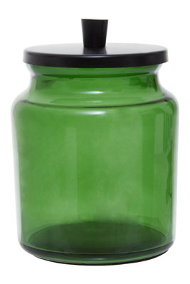Orsina Elegant Green Glass Bathroom Jar With Decorative LidStylish Storage Jar For Cotton PadsSwabs Or Bath from B&Q