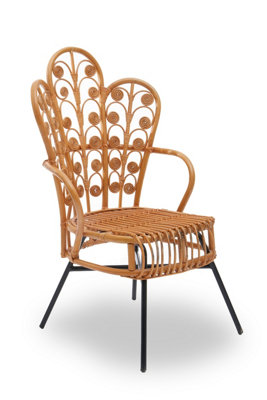 Orsina Brown Natural Rattan Scalloped Back ChairHigh Back Rattan Lounge ChairOutdoor Rattan Chair For Garden from B&Q