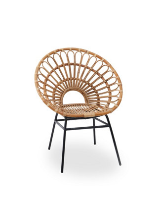 Orsina Natural Rattan Brown Round Petal Chair With Black Metal LegsRattan Dining ChairRattan Lounge Chair from B&Q