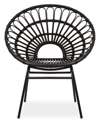 Orsina Natural Rattan Black Round Petal Chair With Black Metal LegsRattan Dining ChairRattan Lounge Chair from B&Q