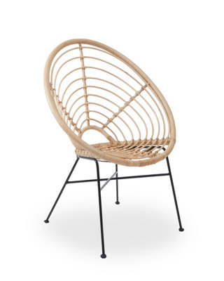 Orsina Natural Rattan Brown Round Chair With Black Metal LegsRattan Dining ChairRobust Rattan Lounge Chair from B&Q