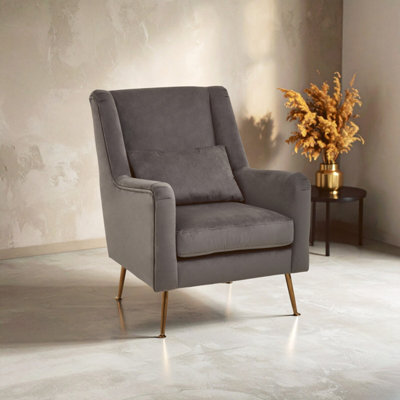Orsina Grey Velvet Armchair For LoungeAngular Gold Leg Chair With Velvet Upholstery For Living RoomHome from B&Q