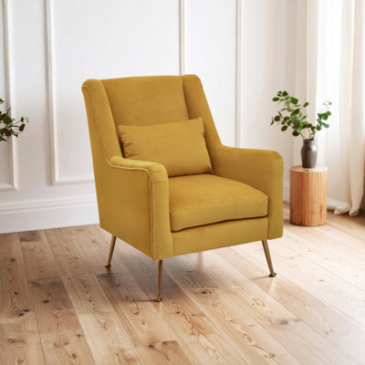 Orsina Yellow Velvet Armchair For LoungeAngular Gold Leg Chair With Velvet Upholstery For Living RoomHome from B&Q