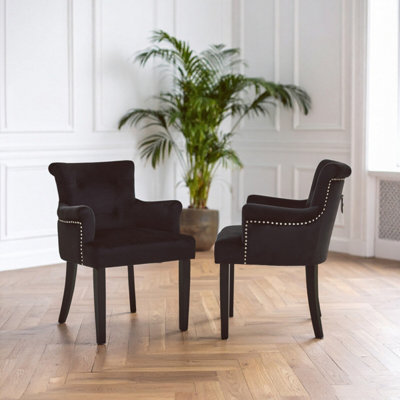 Orsina Ringback Black Velvet Armchair For Living RoomClassic Indoor Chair With TuftingAngular Wooden Leg Chair from B&Q