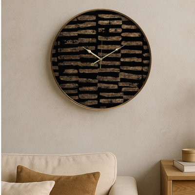 Orsina Modern Black And Gold Wall ClockAgate Effect Glass Clock With Artistic Brushstroke DialWall Clock from B&Q