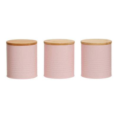 Orsina Durable Set Of Three Pink CanistersPractical Design Kitchen CanistersStylish Stainless Steel Canisters from B&Q